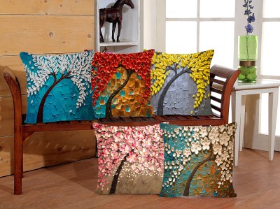 BEADON 3D Printed Cushions Cover(Pack of 5, 40 cm*40 cm, Multicolor)