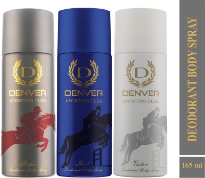 DENVER Sporting Club Rider, Goal & Victor (Pack of 3) Deodorant Spray  -  For Men(495 ml, Pack of 3)