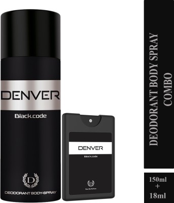 DENVER Black Code Deo & Black Code Pocket Perfume Deodorant Spray  -  For Men(168 ml, Pack of 2)