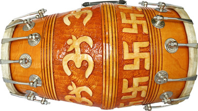 RAM musical OM Carving design on wood Double nut & Bold Nut & Bolts Dholak(Yellow)