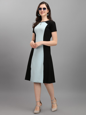 PURVAJA Women A-line Black Below Knee Dress