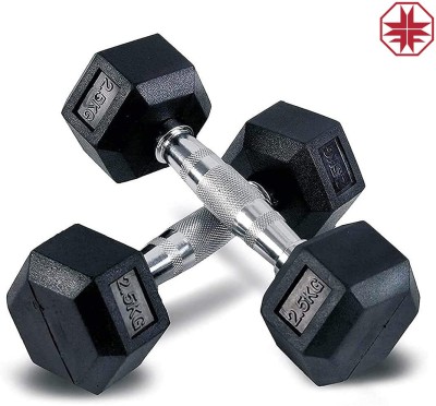 LYCAN 2.5 kg x 2 pc Solid Rubber Professional Exercise Hex Dumbbells Fixed Weight Dumbbell(5 kg)