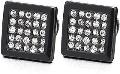 GadgetsDen Square Multi Ferido Crystal's Screw Back Stud Black Color Earrings for Men/Women, 2pcs Metal Stud Earring