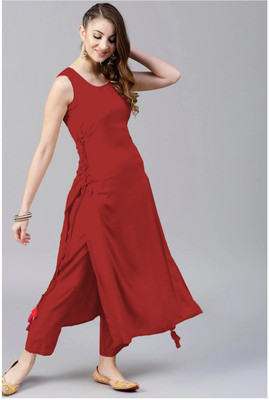 ZYXA Women Solid Straight Kurta(Maroon)