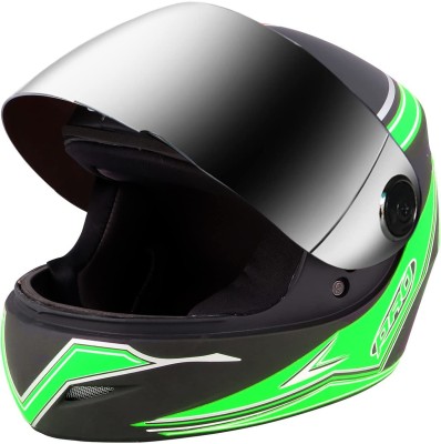 O2 Max Pro Full Face with Scratch Resistant Mercury Visor, Cross Ventilation Motorbike Helmet(Green)