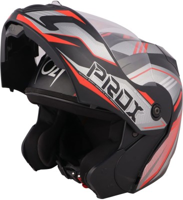O2 PROX Full Face Flip Up with Scratch Resistant Clear Visor & Cross Ventilation Motorbike Helmet(Red)