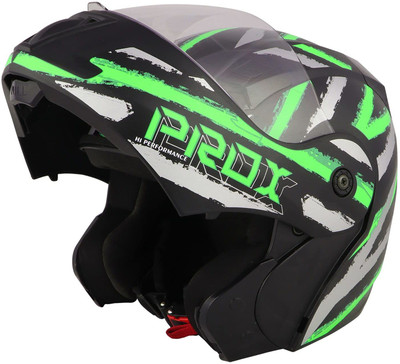 O2 PROX Full Face Flip Up with Scratch Resistant Clear Visor & Cross Ventilation Motorbike Helmet(Green)