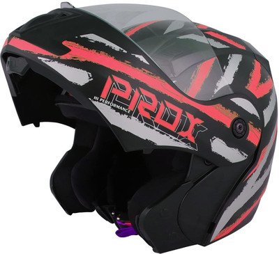 O2 PROX Full Face Flip Up with Scratch Resistant Clear Visor & Cross Ventilation Motorbike Helmet(Red)