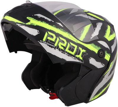 O2 PROX Full Face Flip Up with Scratch Resistant Clear Visor & Cross Ventilation Motorbike Helmet(Neon Green)
