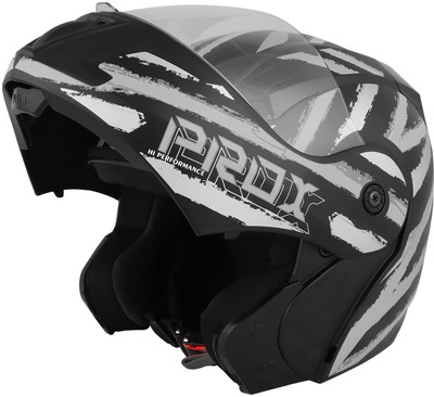 O2 PROX Full Face Flip Up with Scratch Resistant Clear Visor & Cross Ventilation Motorbike Helmet(Silver)