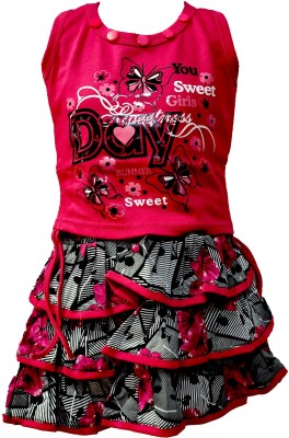 socho samjo Baby Girls Party(Festive) Top Skirt(Pink)