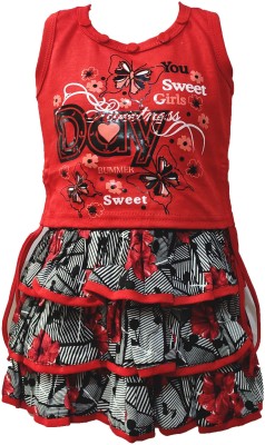 socho samjo Baby Girls Party(Festive) Top Skirt(Red)