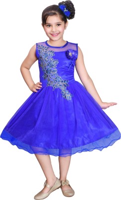OBAID FASHION Baby Girls Below Knee Casual Dress(Blue, Sleeveless)