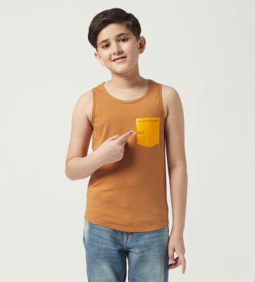 EDRIO Boys Solid Pure Cotton T Shirt(Brown, Pack of 1)