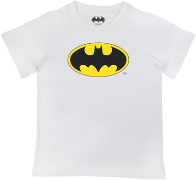 BATMAN Boys Printed Pure Cotton Regular T Shirt(White, Pack of 1)
