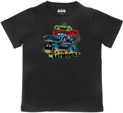 BATMAN Boys Printed Pure Cotton Regular T Shirt(Black, Pack of 1)