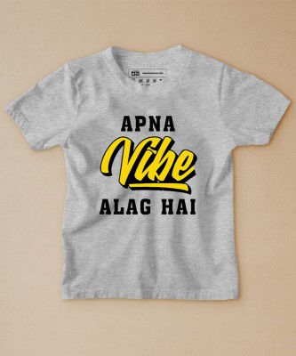 BE AWARA Boys & Girls Typography, Printed Pure Cotton T Shirt(Grey, Pack of 1)
