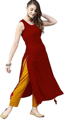 Sitara Women Solid Straight Kurta(Maroon)