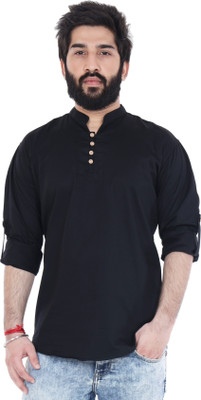 BLK Dunes Men Solid Straight Kurta(Black)