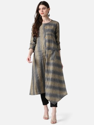 AHIKA Women Printed A-line Kurta(Grey)