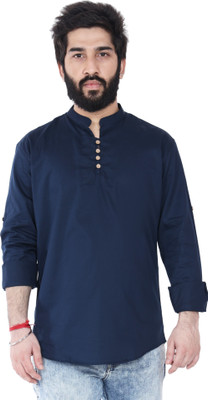 BLK Dunes Men Solid Straight Kurta(Blue)