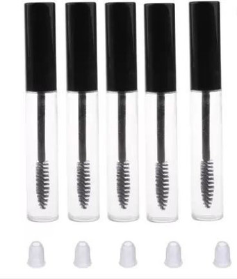 Gugzy 10ml Empty Plastic DIY Mascara Tube Eyelash Cream Wand Container Bottle Vials With Brush with Plugs (Pack of 5)| Funnels for Castor Oil | Eyelash Growth Makeup Containers 10 ml(Black)