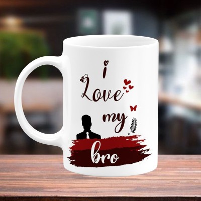 TrendoPrint I Love My Bro Unique Printed White Tea Birthday, Anniversary Gifts For Bhaiya Brother Bro Bade Bhaiya Bhai Big Brother Ceramic Coffee Mug(350 ml)