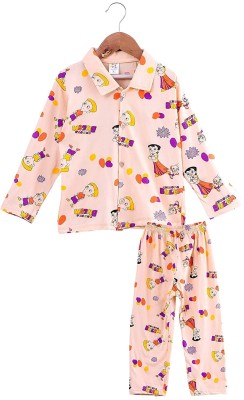 ANIXA Boys & Girls Printed Orange Shirt & Pyjama set