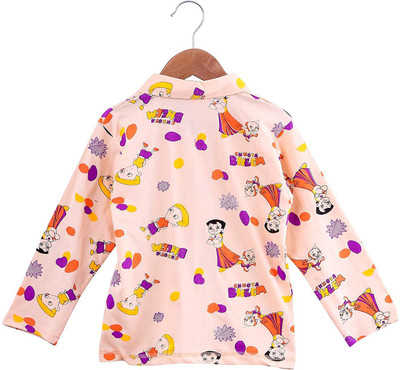 Fit N Fame Girls Printed Pink Night Suit Set