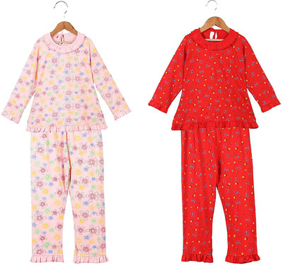 Fit N Fame Girls Floral Print Multicolor Top & Pyjama Set