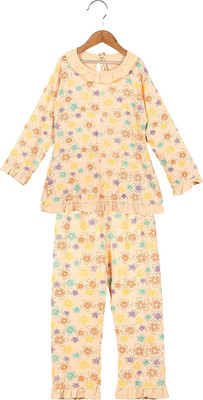 Fit N Fame Girls Printed Beige Top & Pyjama Set