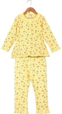 Fit N Fame Girls Printed Yellow Top & Pyjama Set