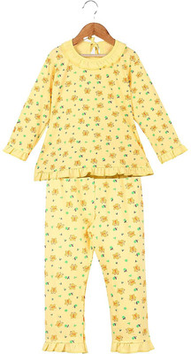ANIXA Girls Printed Yellow Night Suit Set