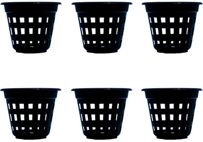 GEMPLAST by GEMINI PLASTICS Flora Planters (6Inch) Plastic Hydroponic/Orchid Pots Black-U.V Protected Netted Garden Planter-for Both Indoor and Outdoor Gardening- 6 Plant Container Set(Pack of 6, Plastic)