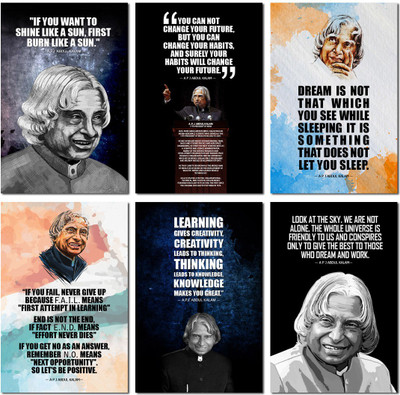 APJ Abdul Kalam Motivational Wall Posters and Inspirational Quotes for Office, Home and gym, Pack of 06 Paper Print(18 inch X 12 inch, Rolled)