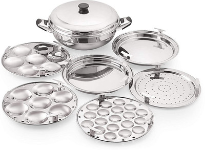 RJ kitchenware Store by yes Multi Kadai with Induction Bottom 6 Pcs Set,1-Steamer Plate,1 Mini Idli Plate (19 Cavities),2 Idli Plates,2 Dhokla Plates,Silver Kadhai 10 cm diameter with Lid 2 L capacity(Stainless Steel, Induction Bottom) RJ kitchenware Store by yes Multi Kadai with Induction Bottom 6 Pcs Set,1-Steamer Plate,1 Mini Idli Plate (19 Cavities),2 Idli Plates,2 Dhokla Plates,Silver Kadhai 10 cm diameter with Lid 2 L capacity(Stainless Steel, Induction Bottom)