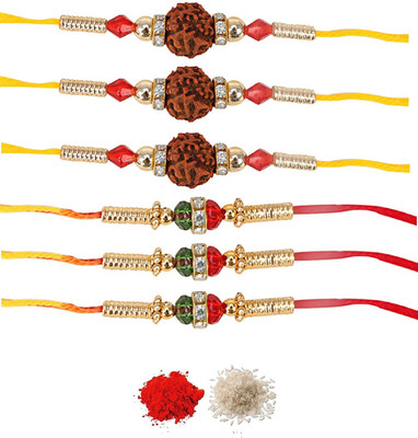 URBANELA Designer UCRK611 Mauli Thread Rakhi  Set(6 Rakhi)
