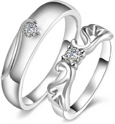 pcmart Stainless Steel, Brass, Stone, Metal, Copper Cubic Zirconia Silver, Rhodium Plated Ring Set