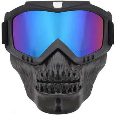 FABSPORTS FM11blue protective goggles with detachable mask, Skull face, Anti UV, Windproof, soft foam padded for comfort. Used for Motorcycle, Dirt Bike off road, ATV Ride, snowboarding, skiing, cycling etc Wood-working  Safety Goggle(Free-size)
