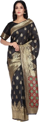 Duggad Creation Woven Banarasi Jacquard Saree(Black)