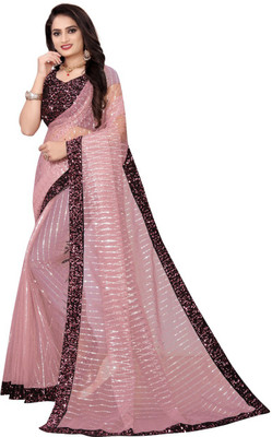 lalu creation Embroidered Bollywood Net Saree(Pink)