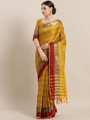 Ratnavati Checkered Chettinadu Cotton Silk Saree(Mustard)