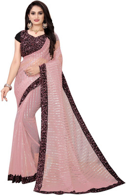lalu creation Embellished Bollywood Net Saree(Pack of 2, Pink)