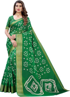 khial Printed Bollywood Cotton Blend Saree(Green)