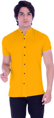 BASE 41 Men Solid Casual Yellow Shirt