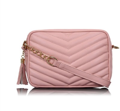 Cara Mia Pink Sling Bag Women Pu Quilted Peach Sling Bag