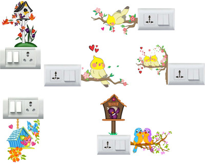 DivineDesigns 12.7 cm Colorful Birds Self Adhesive Sticker(Pack of 6)