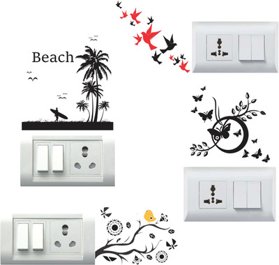 DivineDesigns 12.7 cm Butterflies & Birds Self Adhesive Sticker(Pack of 6)