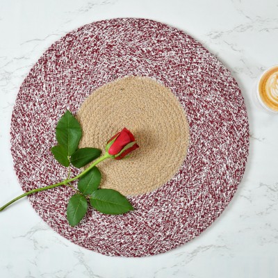 LaVichitra Round Pack of 3 Table Placemat(Maroon, Cotton)