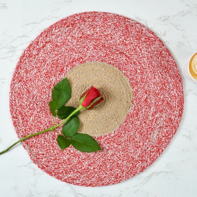 LaVichitra Round Pack of 2 Table Placemat(Red, Beige, Cotton)
